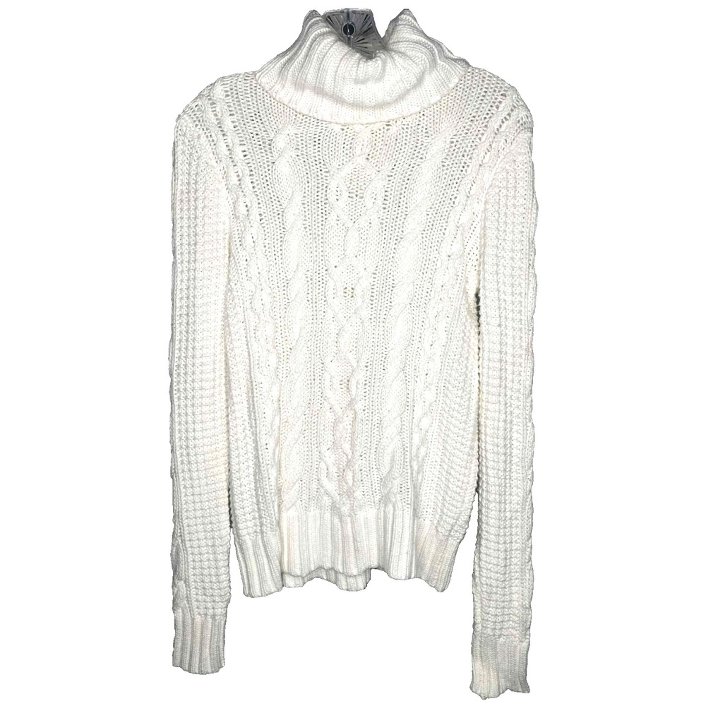 Lauren Ralph Lauren Women S White Fisherman Chunky Cable Knit Turtleneck Sweater